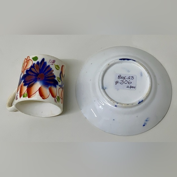 19th Century Antique Gaudy Welsh Grape Pattern Miniature Child’s Mug & Saucer - Picture 12 of 12